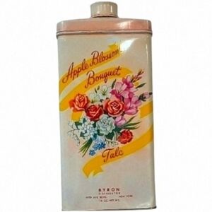 LOVELY for Display! Vintage Perfumed Talc Tin Byron Apple Blossom. New York.